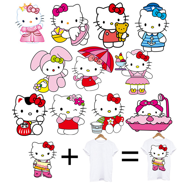 Hello Kitty Patch DIY Thermal Stickers T-Shirts Clothing Iron on Transfer  Patches Heat Transfer stickers
